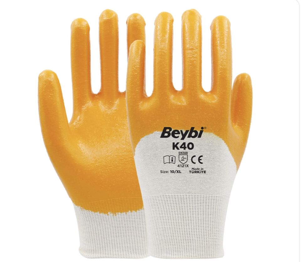 K40 Nitril Kaplı Pamuk ve Polyester Örgü Eldiven