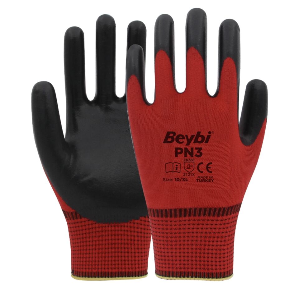 BEYBİ PN3 NİTRİL KIRMIZI SİYAH ELDİVEN