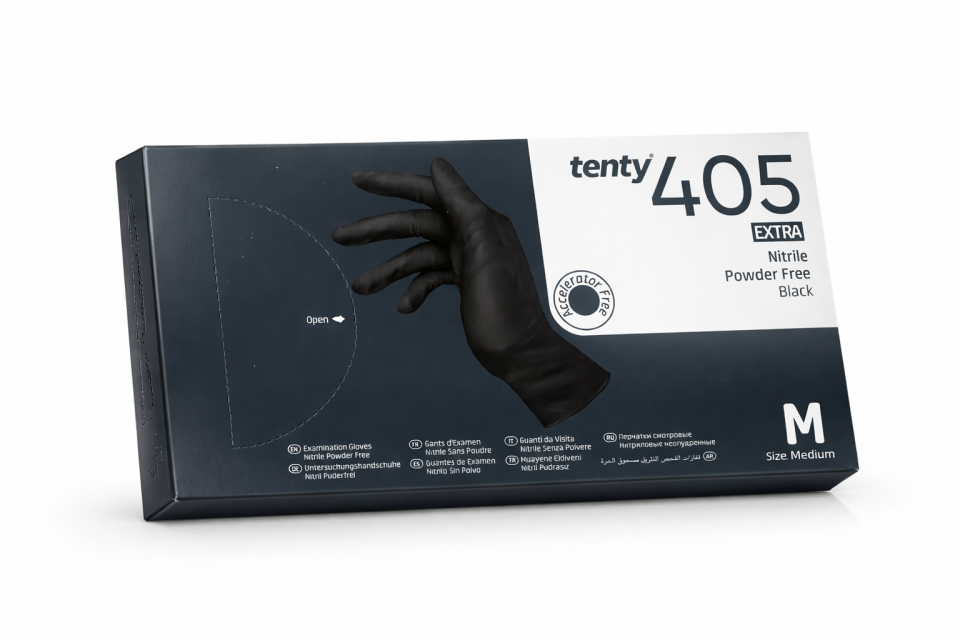 Tenty 405 Extra Pudrasız Siyah Nitril Eldiven Koli ( 20 Paket )