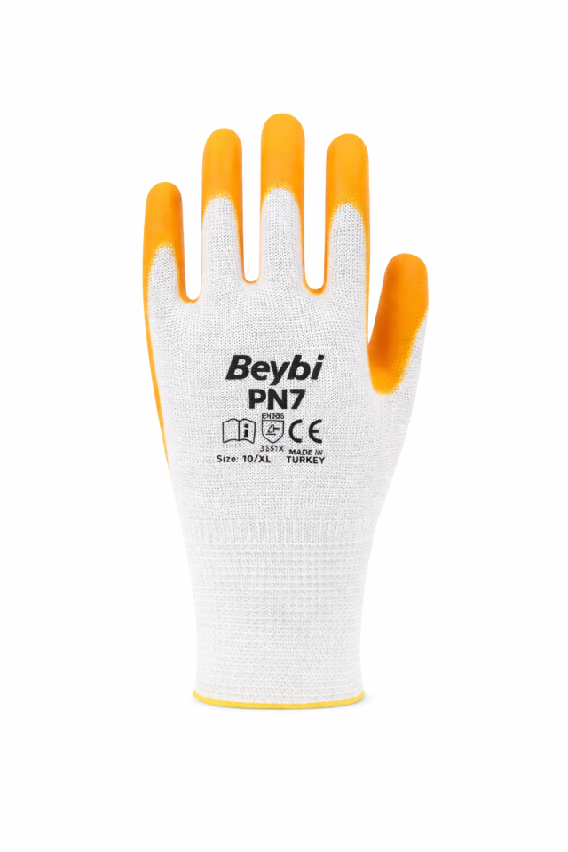 Beybi PN7 Polyester Örme Nitril Eldiven Sarı Koli ( 288 Çift)
